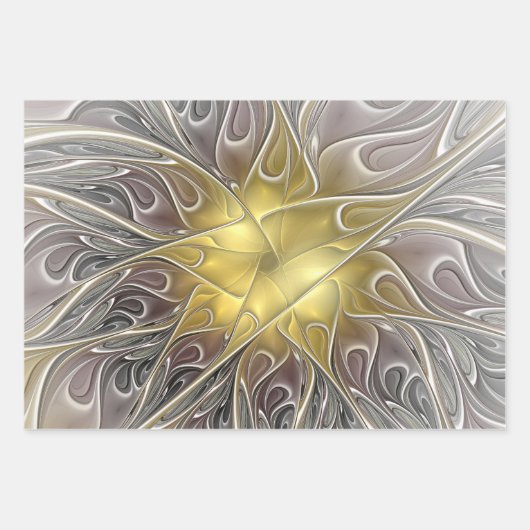 Vloeiend met goudmatige Abstracte fractale bloem Inpakpapier Vel (Voorkant 3)