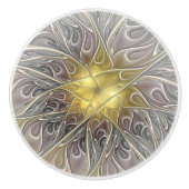 Vloeiend met goudmatige Abstracte fractale bloem Keramische Knop (Voorkant)