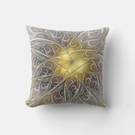 Vloeiend met goudmatige Abstracte fractale bloem Kussen