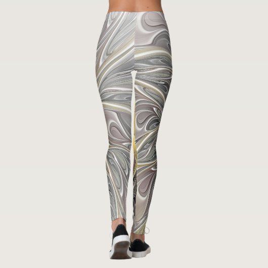 Vloeiend met goudmatige Abstracte fractale bloem Leggings (Achterkant)
