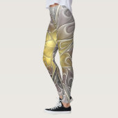 Vloeiend met goudmatige Abstracte fractale bloem Leggings (Links)