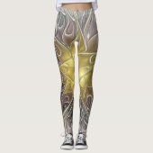 Vloeiend met goudmatige Abstracte fractale bloem Leggings (Voorkant)