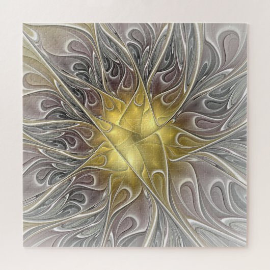Vloeiend met goudmatige Abstracte fractale bloem Legpuzzel (Horizontaal)