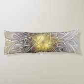 Vloeiend met goudmatige Abstracte fractale bloem Lichaamskussen (Achterkant)