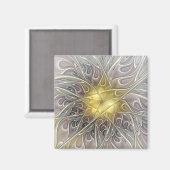 Vloeiend met goudmatige Abstracte fractale bloem Magneet (Voorkant / Achterkant)