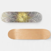 Vloeiend met goudmatige Abstracte fractale bloem Persoonlijk Skateboard (Horizontaal)