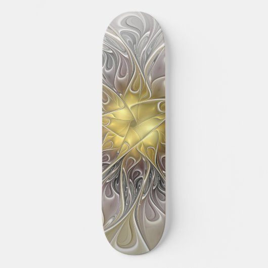 Vloeiend met goudmatige Abstracte fractale bloem Persoonlijk Skateboard (Voorkant)