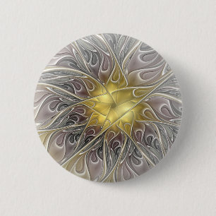 Vloeiend met goudmatige Abstracte fractale bloem Ronde Button 5,7 Cm