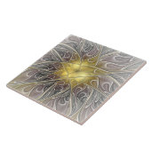 Vloeiend met goudmatige Abstracte fractale bloem Tegeltje (Zijkant)