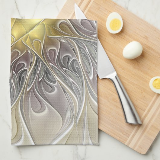 Vloeiend met goudmatige Abstracte fractale bloem Theedoek (Quarter Fold)