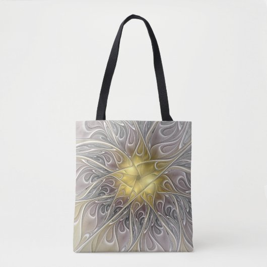 Vloeiend met goudmatige Abstracte fractale bloem Tote Bag (Voorkant)