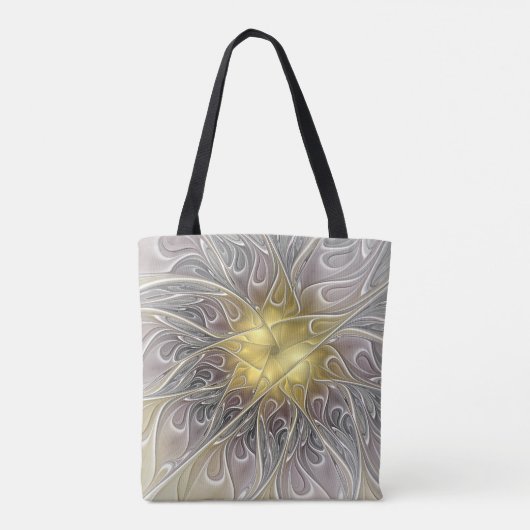 Vloeiend met goudmatige Abstracte fractale bloem Tote Bag (Achterkant)