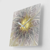 Vloeiend met goudmatige Abstracte fractale bloem Vierkante Klok (Hoek)
