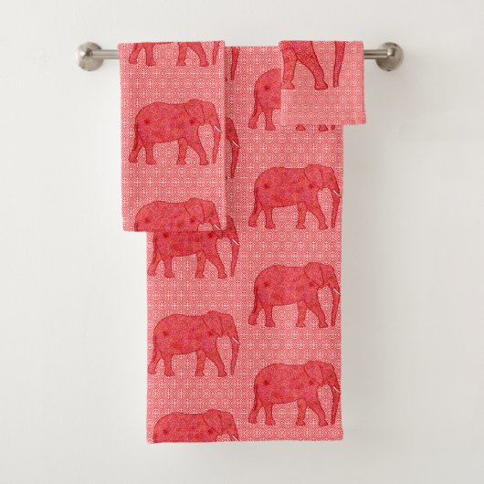 Vloeiend olifant, diep rood en koraal bad handdoek (Insitu)
