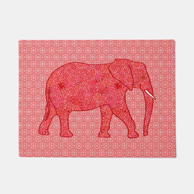 Vloeiend olifant, diep rood en koraal deurmat (Voorkant)