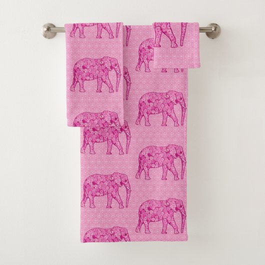 Vloeiend olifant, Fuchsia en Pastel Roze Bad Handdoek (Insitu)