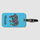 Vloeiend patroonoogmerk op blauwmaat bagagelabel (Voorkant (horizontaal))