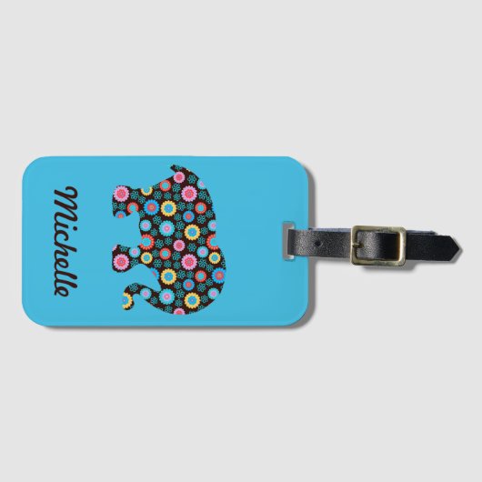 Vloeiend patroonoogmerk op blauwmaat bagagelabel (Voorkant (horizontaal))