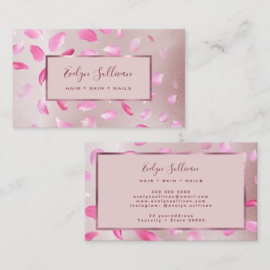 Vloeiend petaal Roos Gold Foil visitekaartje (Voorkant / Achterkant)