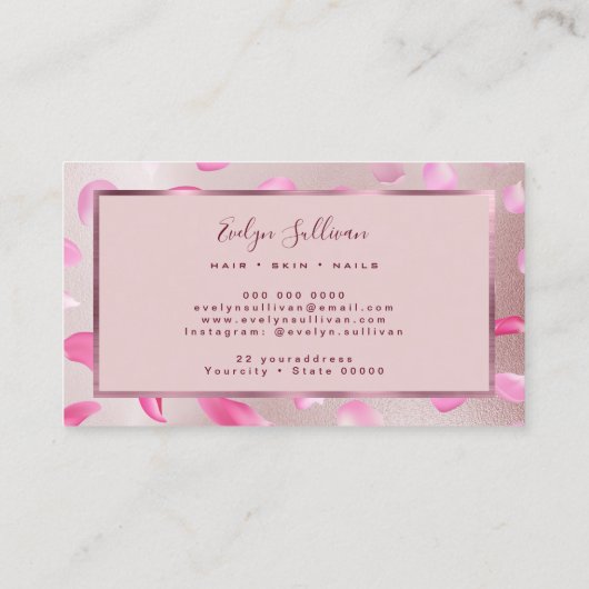 Vloeiend petaal Roos Gold Foil visitekaartje (Achterkant)