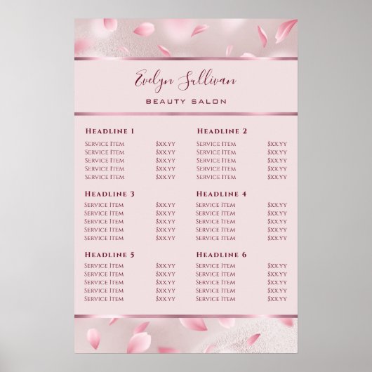 Vloeiend petals Faux Folie Price List Poster (Voorkant)