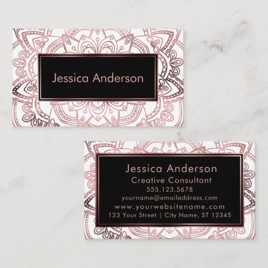 Vloeiend Roos Gold Foil Mandala boven wit Visitekaartje (Voorkant / Achterkant)