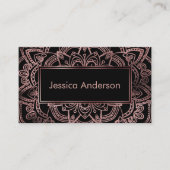 Vloeiend Roos Gold Foil Mandala over zwart Visitekaartje (Voorkant)