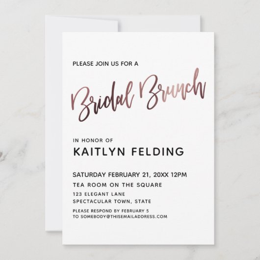 Vloeiend Roos Gold Ombre Bridal Brunch Typografie Kaart (Voorkant)