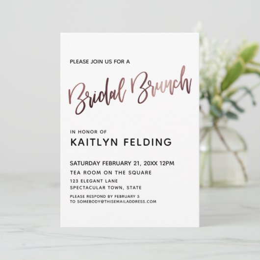 Vloeiend Roos Gold Ombre Bridal Brunch Typografie Kaart (Staand voorkant)