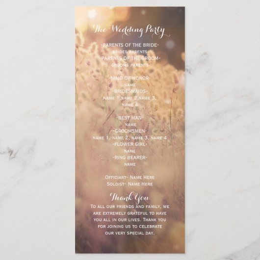 Vloeiend Rustisch country Wedding Program Rack Programmakaart (Achterkant)