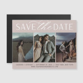 Vloeiend script | 3 Foto Save the Date Magnet (Voorkant / Achterkant)