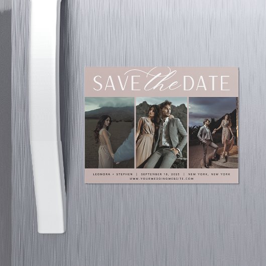 Vloeiend script | 3 Foto Save the Date Magnet