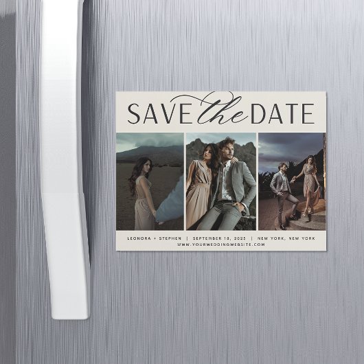 Vloeiend script | 3 Foto Save the Date Magnet