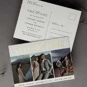 Vloeiend script | 3 Foto Wedding Save the Date Folie Uitnodiging Briefkaart