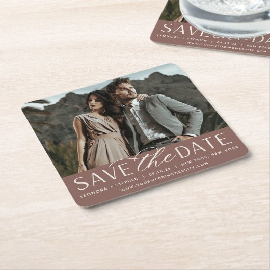 Vloeiend script | De foto bewaart de Datum Kartonnen Onderzetters (Schuin)