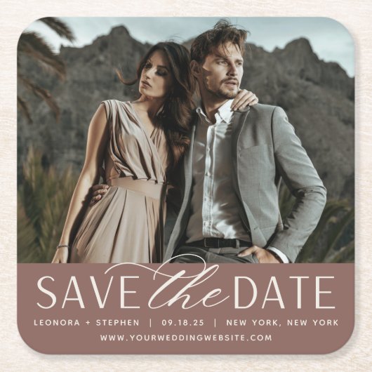 Vloeiend script | De foto bewaart de Datum Kartonnen Onderzetters (Voorkant)