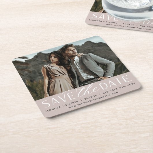 Vloeiend script | De foto bewaart de Datum Kartonnen Onderzetters (Schuin)