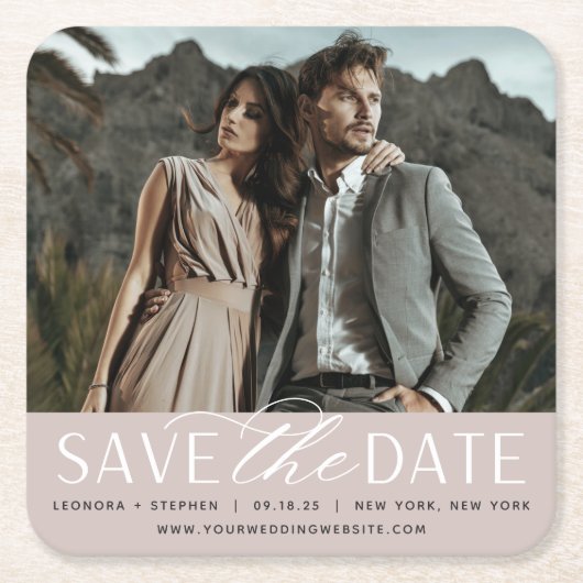 Vloeiend script | De foto bewaart de Datum Kartonnen Onderzetters (Voorkant)