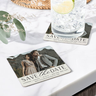 Vloeiend script   De foto bewaart de Datum Kartonnen Onderzetters