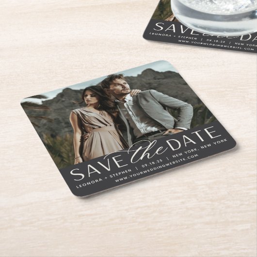 Vloeiend script | De foto bewaart de Datum Kartonnen Onderzetters (Schuin)