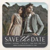 Vloeiend script | De foto bewaart de Datum Kartonnen Onderzetters (Voorkant)