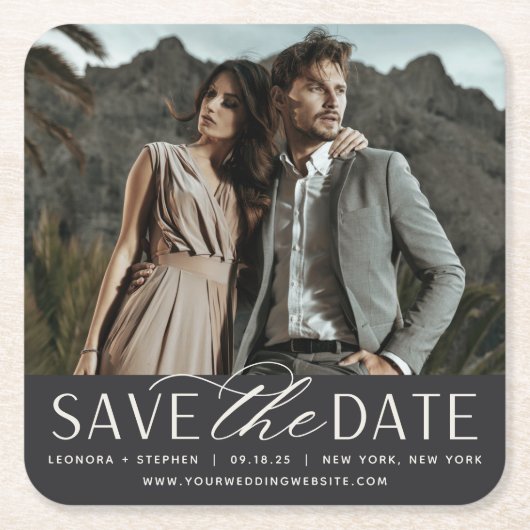 Vloeiend script | De foto bewaart de Datum Kartonnen Onderzetters (Voorkant)