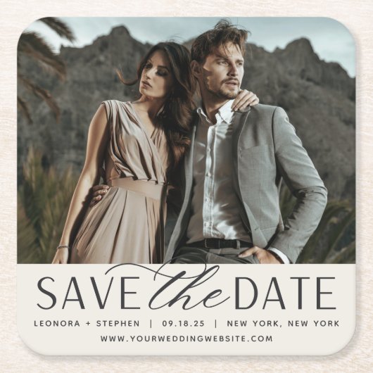 Vloeiend script | De foto bewaart de Datum Kartonnen Onderzetters (Voorkant)