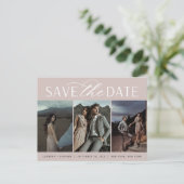 Vloeiend script | Drie foto's die de datum opslaan Aankondigingskaart (Staand voorkant)