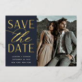 Vloeiend script | Enige Foto slaat de datum op Folie Uitnodiging (Voorkant)