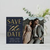 Vloeiend script | Enige Foto slaat de datum op Folie Uitnodiging (Staand Voorkant)