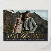 Vloeiend script | Enige Foto slaat de datum op Folie Uitnodiging (Voorkant)