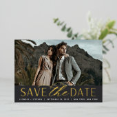 Vloeiend script | Enige Foto slaat de datum op Folie Uitnodiging (Staand Voorkant)