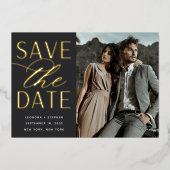 Vloeiend script | Enige Foto slaat de datum op Folie Uitnodiging (Voorkant)