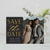 Vloeiend script | Enige Foto slaat de datum op Folie Uitnodiging (Staand Voorkant)